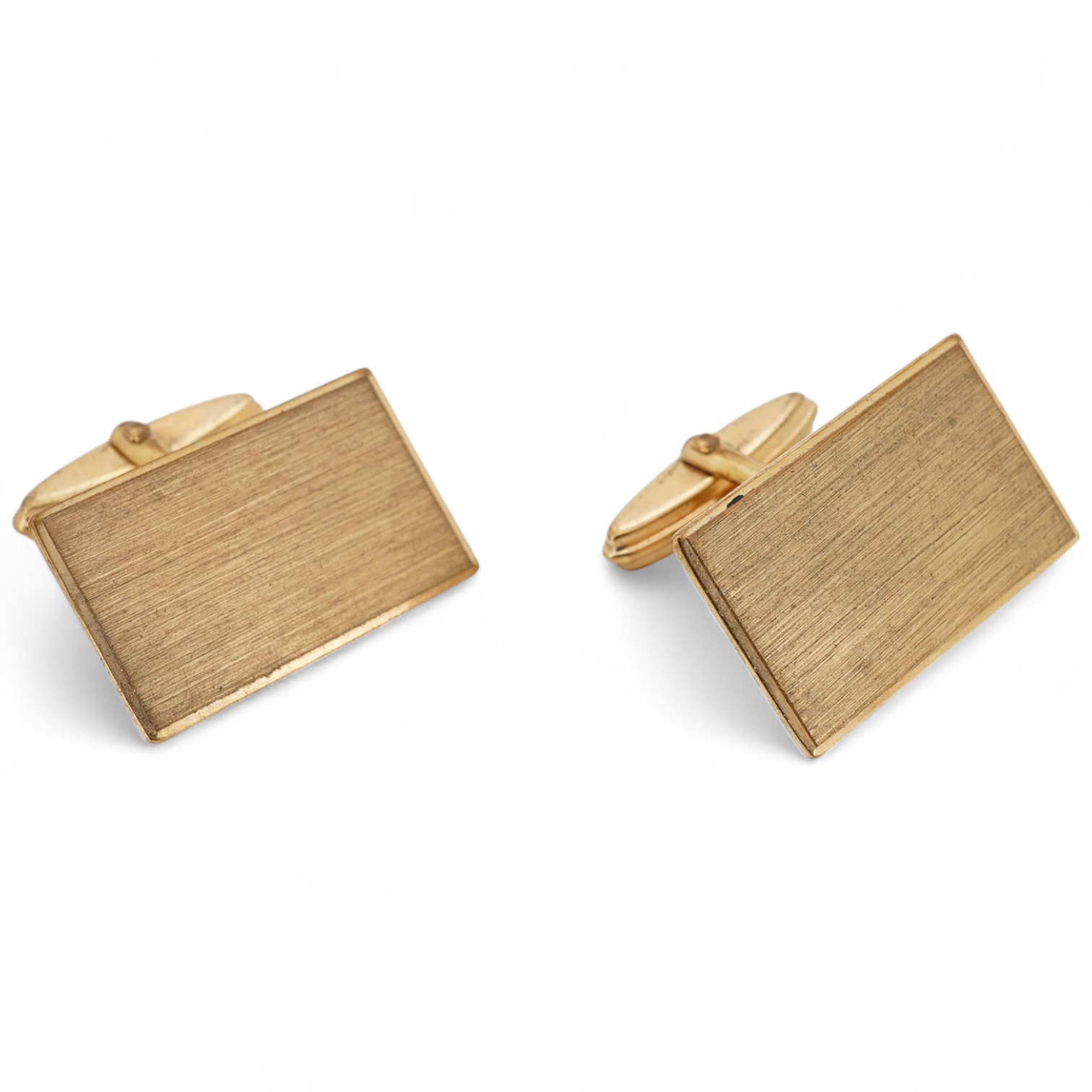 A pair of low carat gold cufflinks, the rectangular fronts with a brushed finish, each stamped 333, maker's mark, combined gross weight approximately 8 grams